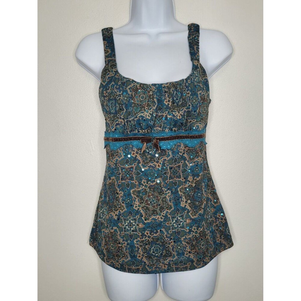 Y2k 90s self esteem teal brown lace sequins dark boho going out top size medium